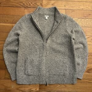 NEW Ll Bean Lambs Wool Knit Full Zip Kangaroo Pocket Speckled Sweater Large